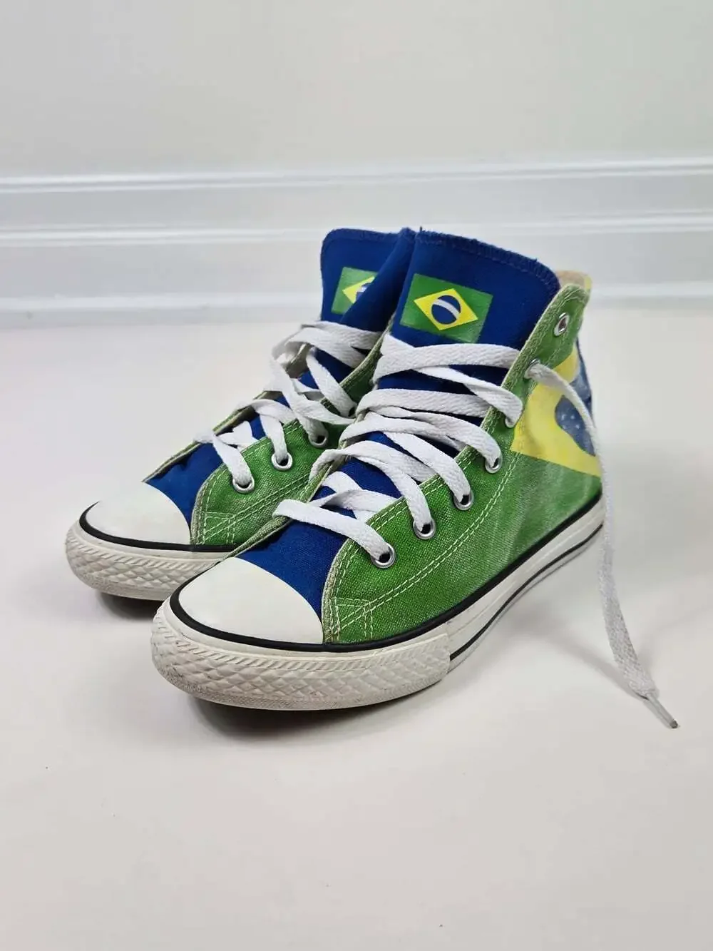 Converse Brazil Flag High Top Sneaker Kids 3/womens 5 Green Blue World Cup Shoes